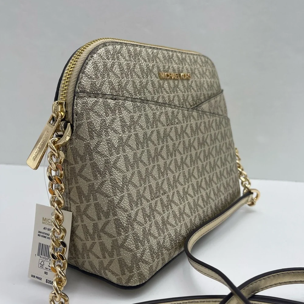 Michael Kors Jet Set Travel Signature Md Dome Crossbody  XCROSS XBODY Pale Gold